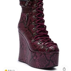 AKIRA Burgundy Lace-Up Boots with Zipper Detail